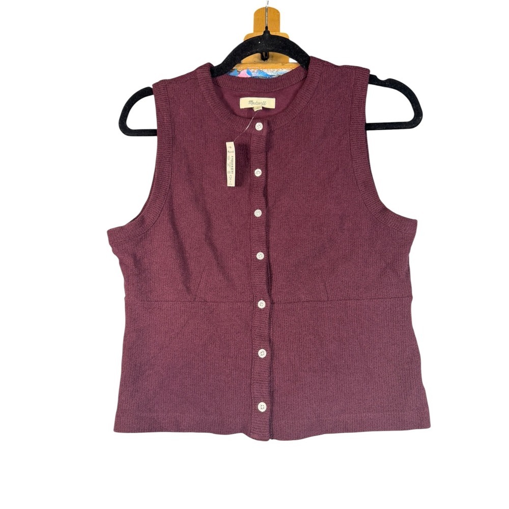 Madewell Womens Burgundy Knit Button Front Sweater Vest Top Size S New